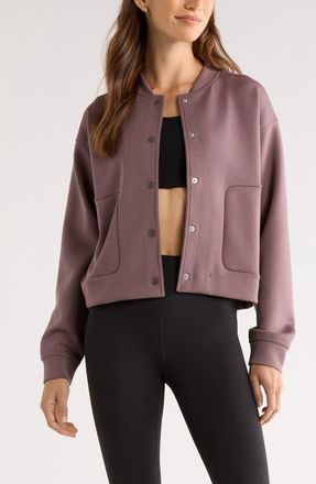 Zella Ultra Luxe Snap Front Jacket in Grey Plum at Nordstrom, Size Xx-Large