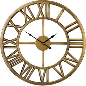 Beliani Reloj De Pared Marco De Hierro Dorado Dise&ntilde;o Cl&aacute;sico N&uacute;meros Romanos Redondo 61 Cm Nottwil