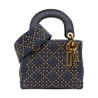 Dior Pre-owned Mini Denim Cannage Studded Supple Satchel - Dames - Pre-owned - Blauw - Maat: ONE Size Denim