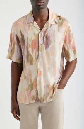 Wax London Didcot Corrigated Floral Camp Shirt in Pastel Multi at Nordstrom, Size Xx-Large