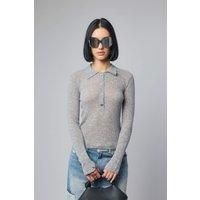 Ganni Sheer Wool Ribbed Polo