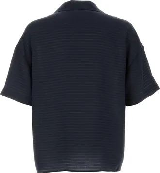 Saint Laurent Mens Navy Blue Silk Oversize Polo Shirt Bleunuit Exterior