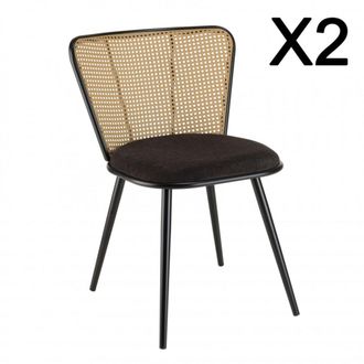 Macabane Lote de 2 sillas, asiento de tela negra, respaldo ancho efecto bast&oacute;n