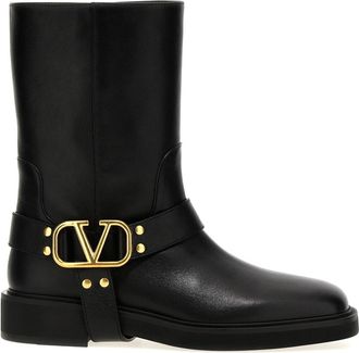 Valentino Garavani VLogo Signature Enkellaarsjes - Dames - Hoge Laarzen - Zwart - 36 EU - Leer - Schoenen