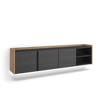 Skraut Home Mueble tv efecto madera negro y roble 207x35x50cm colgado