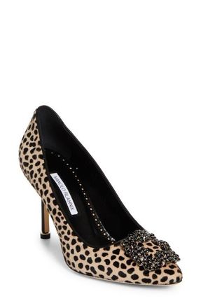 Manolo Blahnik Hangisi Genuine Calf Hair Pump in Beige/black Print Calf Hair at Nordstrom, Size 10.5Us