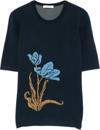 Erdem floral-motif knitted T-shirt - Blauw