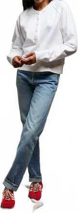 perfectwhitetee Bowen Raglan Button Down Sweatshirt In White