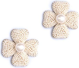 Deepa Gurnani Liora Beaded Flower Drop Earrings in Ivory at Nordstrom