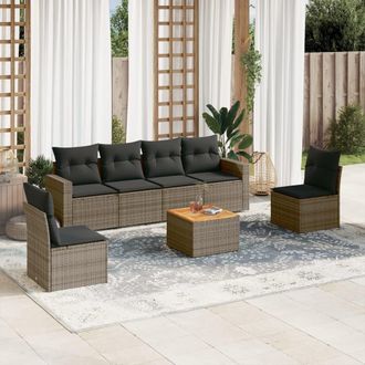 vidaXL Vidaxl - Set De Sof&aacute;s De Jard&iacute;n 7 Piezas Con Cojines Rat&aacute;n Pe Gris