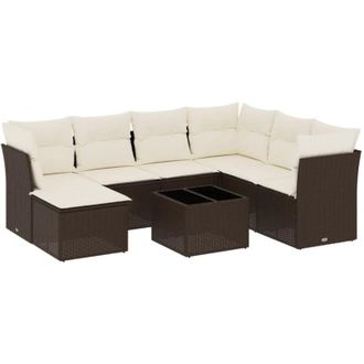 vidaXL Set Sof&aacute;s De Jard&iacute;n 8 Piezas Y Cojines Rat&aacute;n Sint&eacute;tico Marr&oacute;n Vidaxl