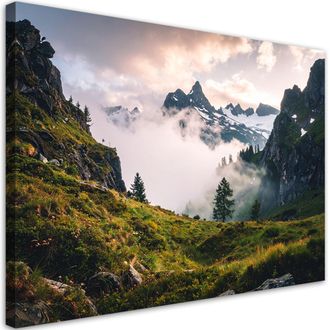 Feeby Impresi&oacute;n De Imagen, Paisaje Vista Monta&ntilde;as Bosque Niebla Naturaleza, 120x80