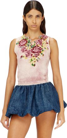 Diesel Knit vest in floral wool-blend knit - T-Shirts - Woman - Pink