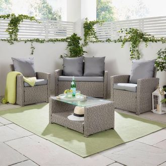 VonHaus 4 Seater Rattan Effect Garden Furniture Set in Grey
