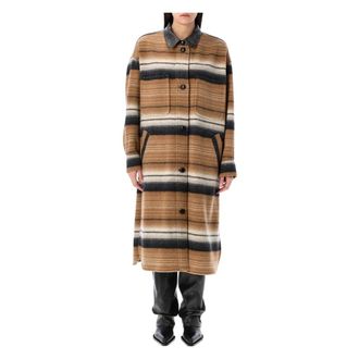 Isabel Marant Single-Breasted Coats, female, Multicolor, XS, Striped Wool Overshirt Long Coat