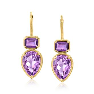 Ross-Simons Amethyst Drop Earrings in 18kt Gold Over Sterling