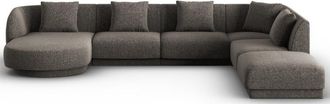 BLOOMINGLOFT Grosses 7-Sitzer Design Panorama Sofa Tulum mit lange Seite rechts, Chenille-Bezug