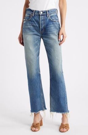 Moussy Vintage Ridgecrest High Waist Raw Hem Ankle Straight Leg Jeans in Blue at Nordstrom Rack, Size 26