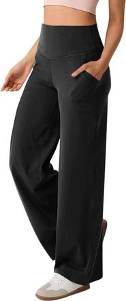 Generic AMDOLE Joggers for Women UK Wide Leg Yoga Pants with Pockets Stretch Straight Leg Dress Pant Tummy Control Flare Leggings Athletic Trousers for Women 