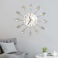OEM Reloj De Pared Con Motivo De Cuchara Y Tenedor, Plateado, 31 Cm, Aluminio - Crezuo