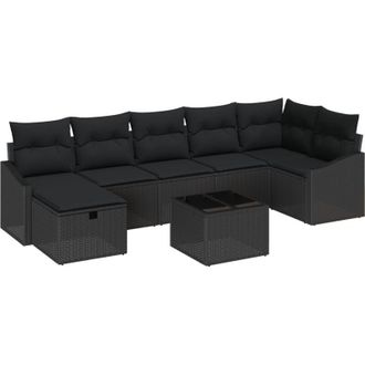vidaXL Conjunto De Sof&aacute; De Jard&iacute;n 8 Pcs Negro 55 X 62 X 69 Cm