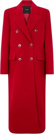 Pinko Lange Double-Breasted Jas - Dames - Mantel - Rood - L - Wol - Jassen