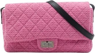 Chanel Pre-owned Vintage Quilted Tweed Crossbody Flap Bag - Dames - Vintage Schoudertas - Roze - ONE Size - Tweed - Vintage