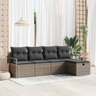 vidaXL Vidaxl - Conjunto De Sof&aacute; De Jard&iacute;n Con Coj&iacute;n 5 Pcs Gris Polirat&aacute;n