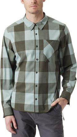 G.H. Bass & Co. Bass Outdoor Shirt Mens Silver Blue Plaid Stretch Long-Sleeve FTS253