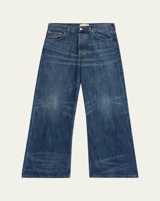 Jeanerica Mens Whiskered Dark Blue Denim Wide-Leg Jeans