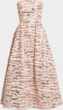 Elie Saab Sequined Chiffon Ruffled Strapless Tea-Length Dress