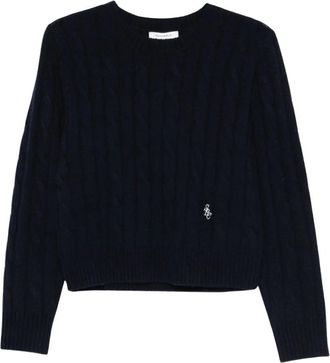 Sporty & Rich Kabeltrui - Dames - Ronde hals truien - Blauw - L - Wol - Truien & Vesten