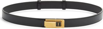 Saint Laurent Charniere Logo Buckle Leather Belt in Nero/Nero at Nordstrom, Size 80