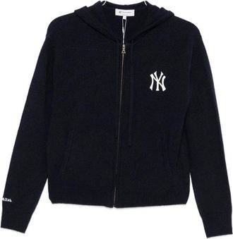 Sporty & Rich Heritage Yankees Serif Cashmere Zip Hoodie - unisex - Vesten met rits - Blauw - L - Wol - Hoodies & sweatvesten