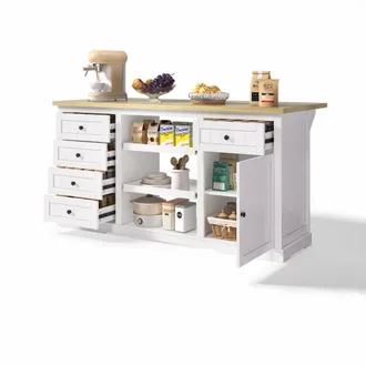 STILVORA Credenza Da Cucina Con 5 Cassetti, 2 Ripiani Estraibili, Piano Ribaltabile E Prese, 150x65x75,5 Cm