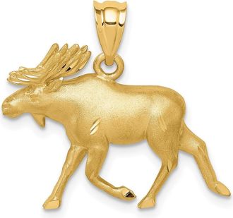 Diamond2Deal 14k Yellow Gold Brushed & Diamond-cut Alaskan Moose Pendant