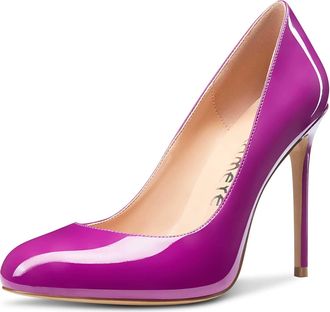 Castamere Womens Round Toe High Heels Pumps Slip-On Fashion Stilettos Court Shoes 4IN Heel Purple Patent Pumps UK 8.5
