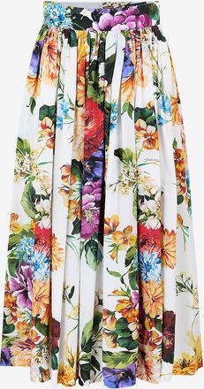Dolce & Gabbana Langer Popelinerock mit hoher Taille Bouquet