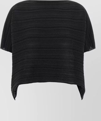 Pleats Please Issey Miyake ribbed cropped boat neck short sleeve knitted top