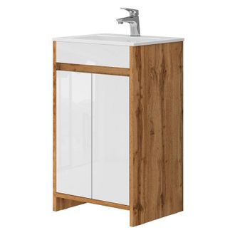 Vicco Conjunto De Muebles De Ba&ntilde;o Lemgo, Roble Dorado, 2 Partes, Con Lavabo Y 2 Puertas Batientes