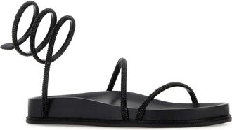 Rene Caovilla Womens Embellished Fabric Cleo Sandals Black Satin-Jet Strass Sandali Satin/jet