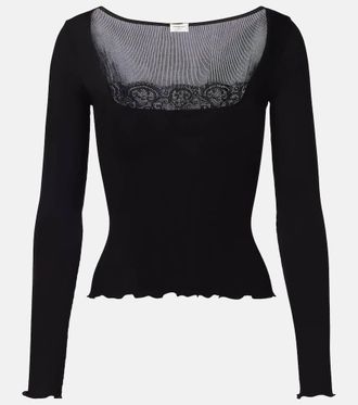 Saint Laurent Lace-trimmed silk top