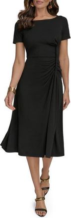 DKNY Twist Detail Knit Midi Dress in Black at Nordstrom, Size 14