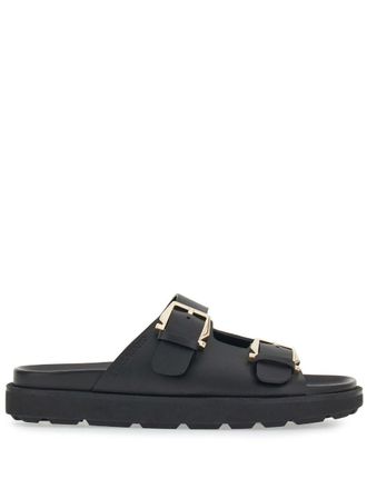 Ferragamo double-buckle leather sandals - women - Lambskin/Patent Calf Leather/Rubber - 10 - Black