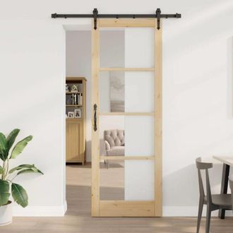 vidaXL Vidaxl - Puerta Deslizante Manual Marr&oacute;n 83 X 232 Cm Madera Y Metal