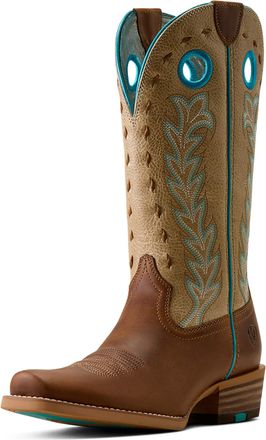 Ariat Womens Lucera Narrow Cutter Toe Western Boot in Wheat Brown Soft Parchment, B Medium Width, Size 6.5, by Ariat