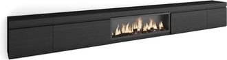Skraut Home Mueble tv efecto madera negro 368x35x45cm chimenea efecto fuego