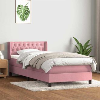 vidaXL Cama Box Spring Con Colch&oacute;n Terciopelo Rosa 90x210 Cm Vidaxl