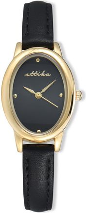 Ettika Oval Leather Strap Watch in Black at Nordstrom Rack