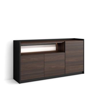 Skraut Home Aparador efecto madera roble oscuro y negro 156x37x80cm con led